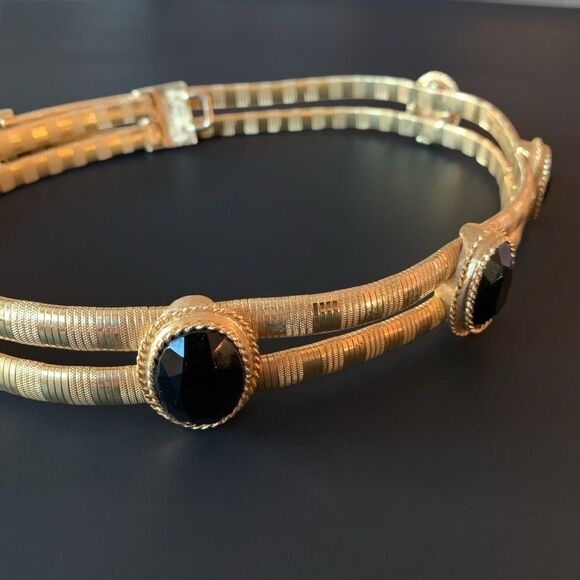 Vintage Accessocraft Gold Metal Black Cabochon Belt - Picture 5 of 8